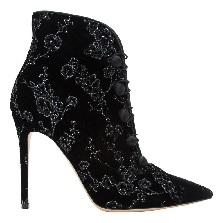 Gianvito Rossi Black and Silver Floral Suede Ankle Boots For Sale at ...