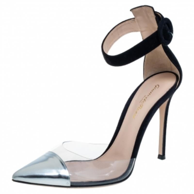 These sandals from the Italian shoe label Gianvito Rossi are here to make you fall in love with them. Perfectly crafted into a beautiful silhouette, these sandals feature an elegant silhouette. They flaunt leather pointed toes, PVC panel on the