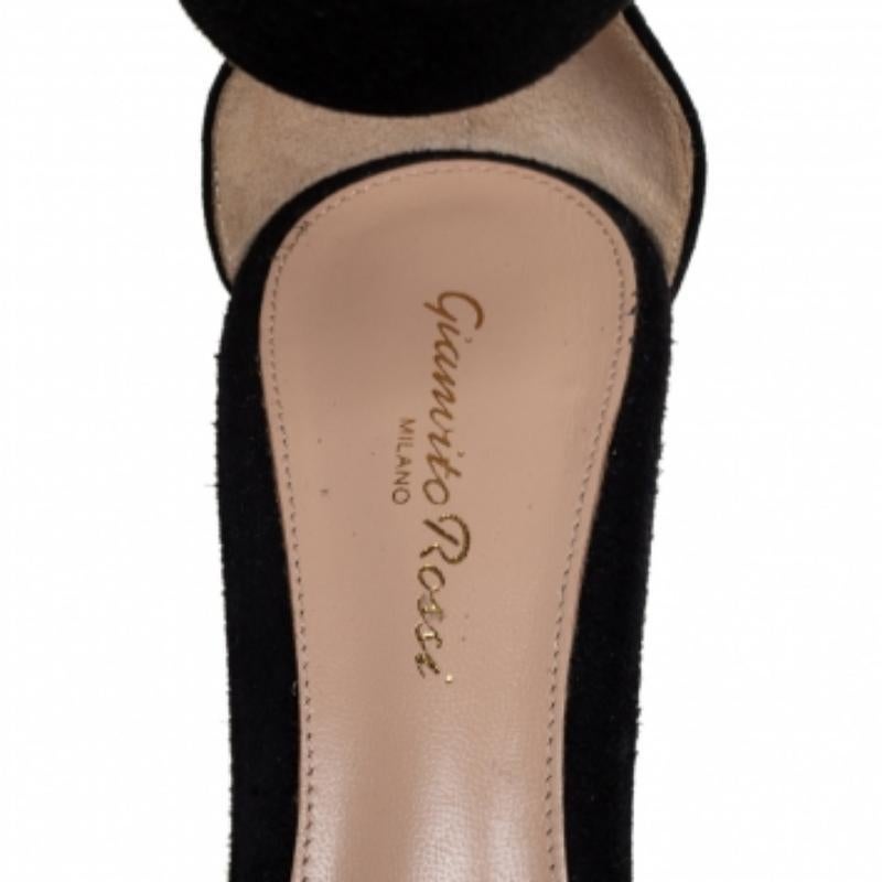 Gianvito Rossi Black/Silver Suede And PVC Ankle Strap Sandals Size 39 For Sale 1