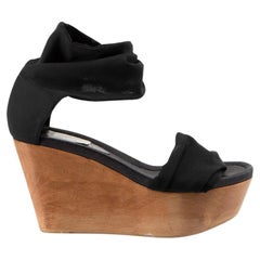 Gianvito Rossi Black Strap Wooden Wedge Sandals Size IT 38.5