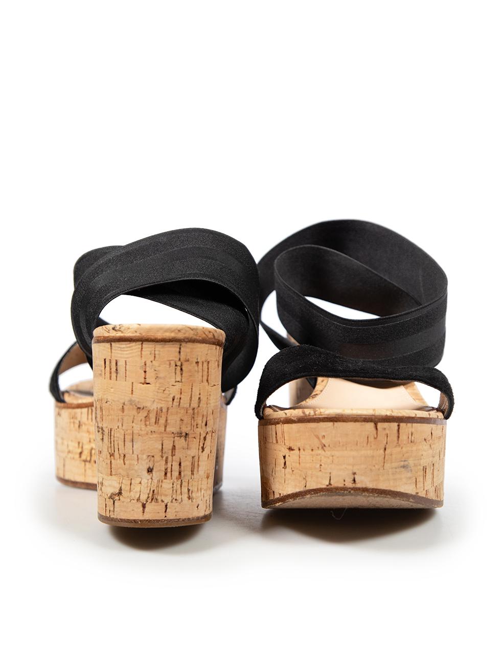 Orange Gianvito Rossi Black Strappy Cork Wedge Sandals Size IT 38.5 For Sale
