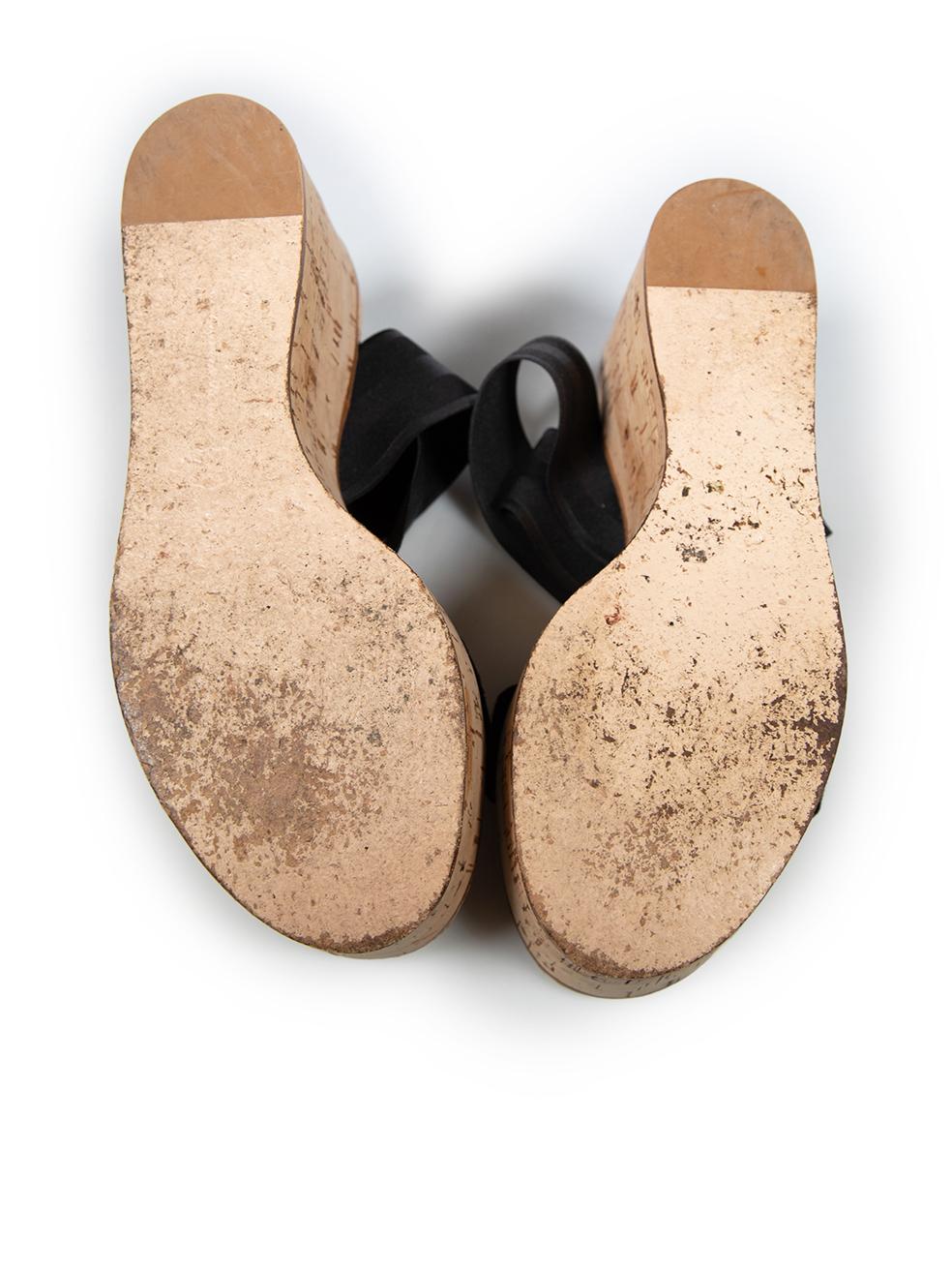 Gianvito Rossi Black Strappy Cork Wedge Sandals Size IT 38.5 In Good Condition For Sale In London, GB