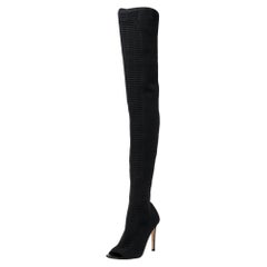 Gianvito Rossi Black Stretch Fabric Knee High Boots Size 37