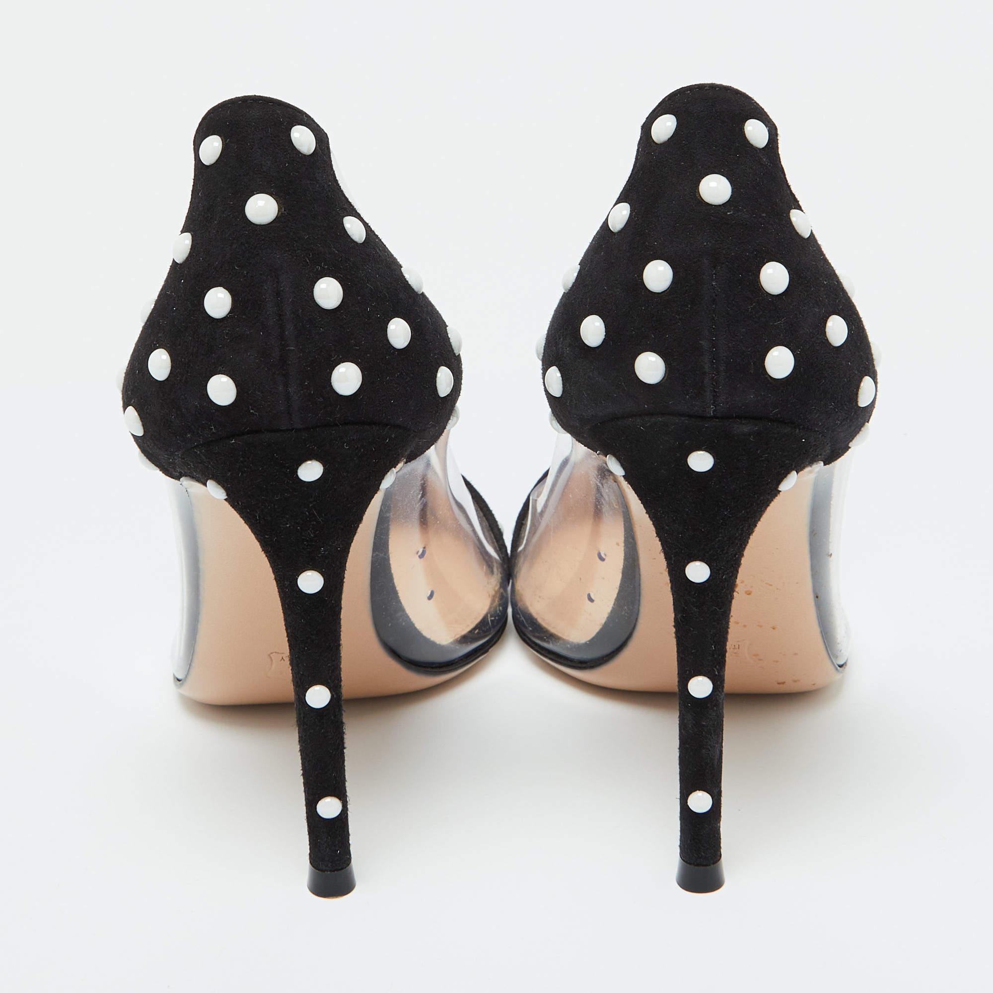 Gianvito Rossi Black Studded Suede and PVC Plexi Pumps Size 36 For Sale 1