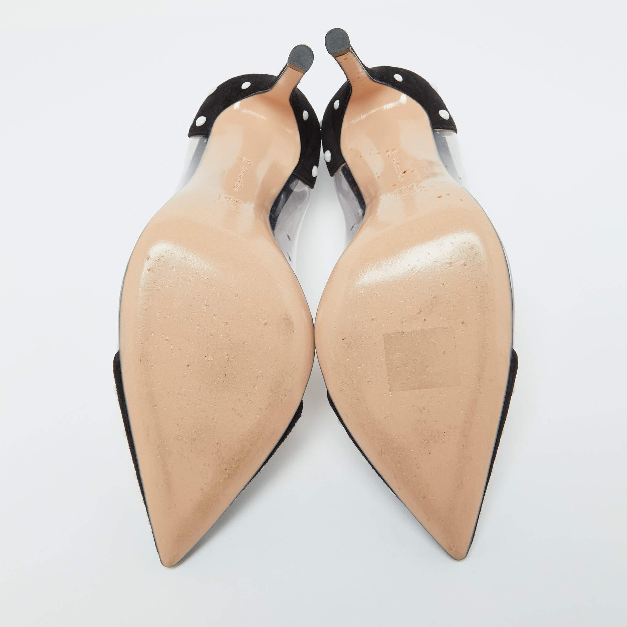 Gianvito Rossi Black Studded Suede and PVC Plexi Pumps Size 36 For Sale 2