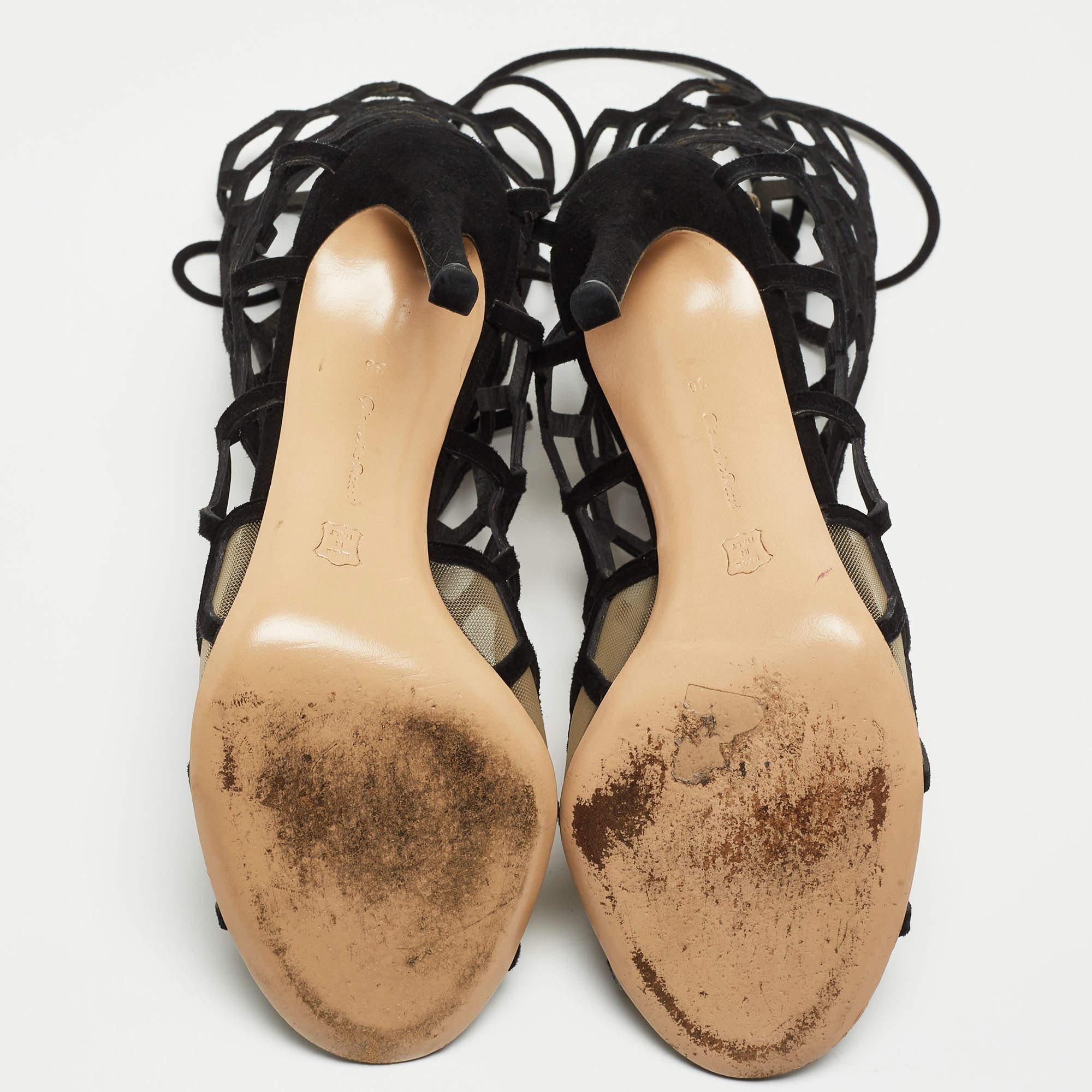 Gianvito Rossi Black Suede and Mesh Cut Out Sandals Size 36 2