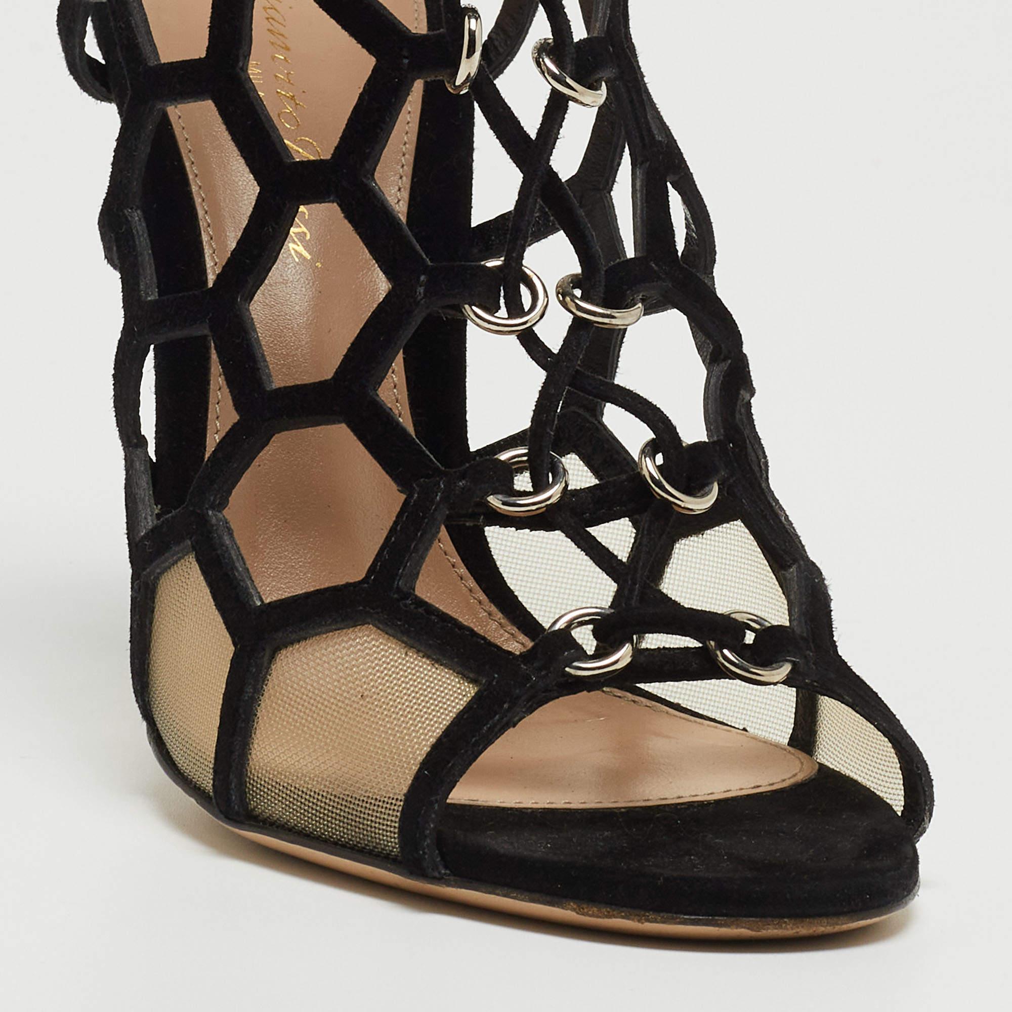 Gianvito Rossi Black Suede and Mesh Cut Out Sandals Size 36 3