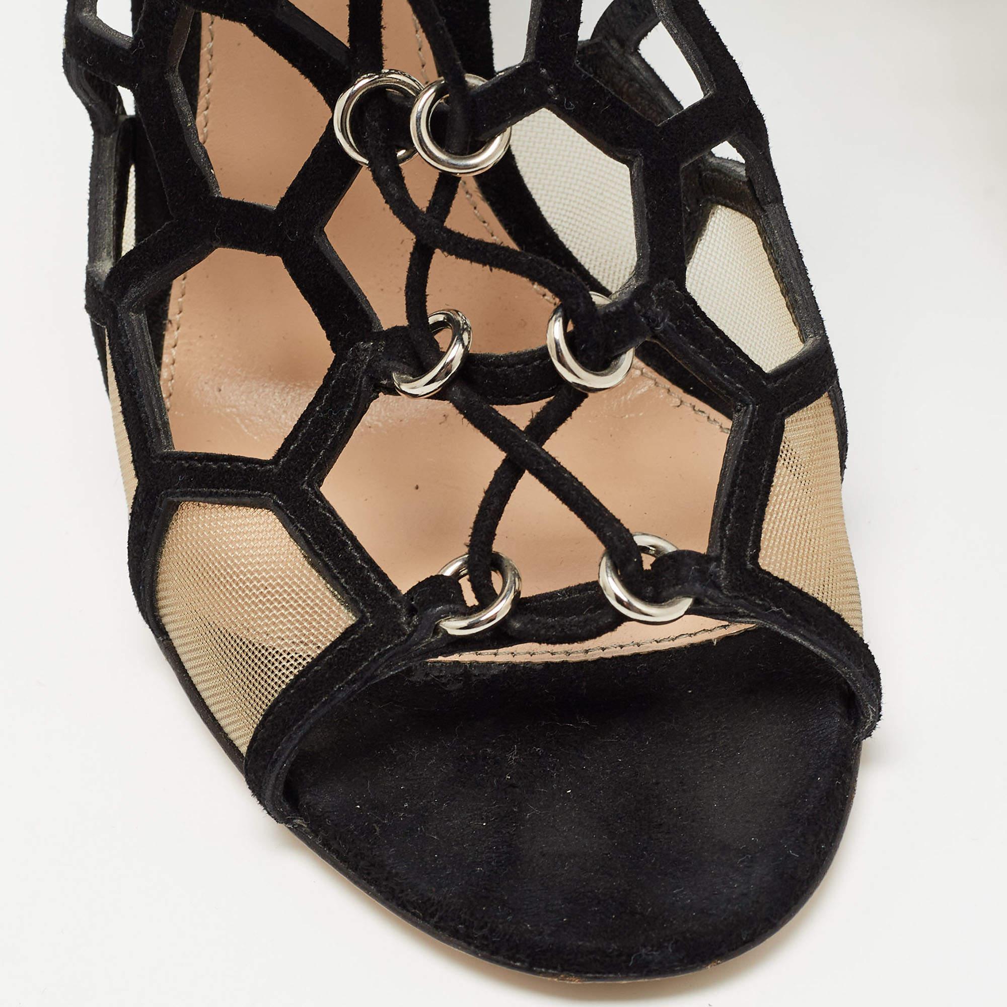 Gianvito Rossi Sandali Cut Out in camoscio e rete neri misura 37 in vendita 2