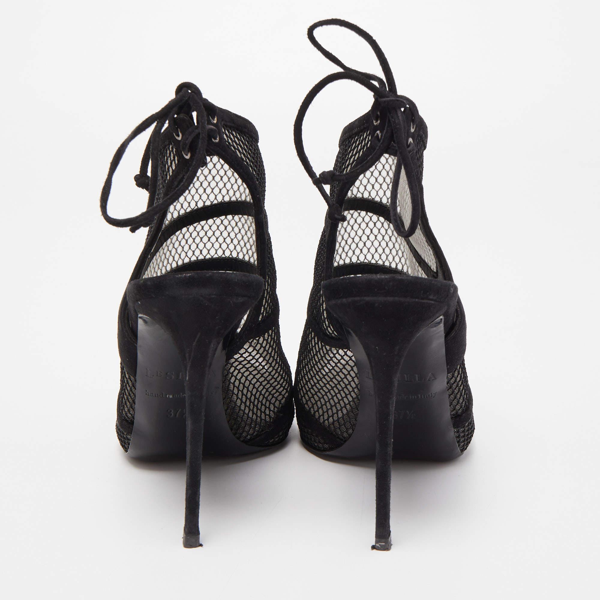 Gianvito Rossi Black Suede and Mesh Peep Toe Ankle Sandals Size 37.5 For Sale 1