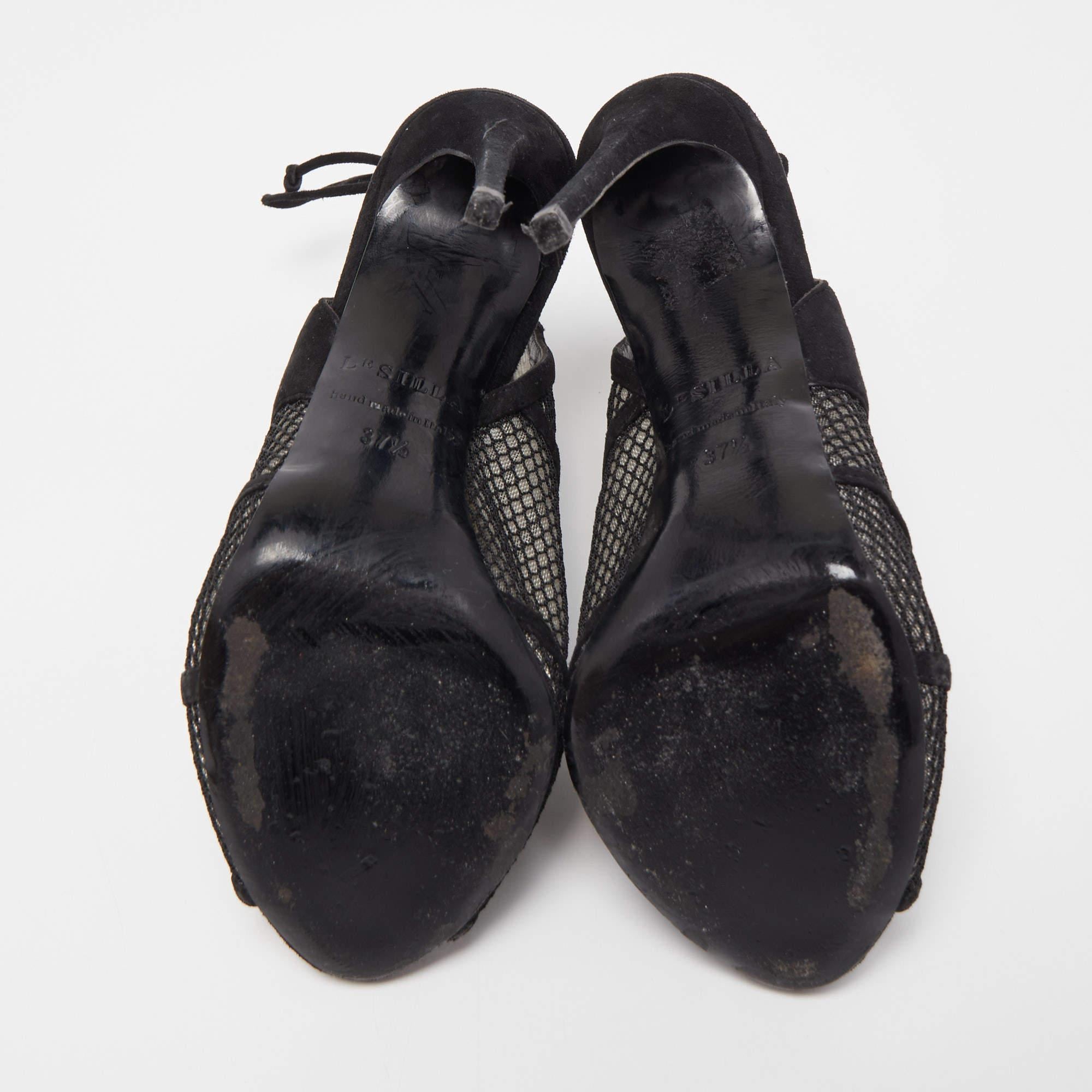 Gianvito Rossi Black Suede and Mesh Peep Toe Ankle Sandals Size 37.5 For Sale 2