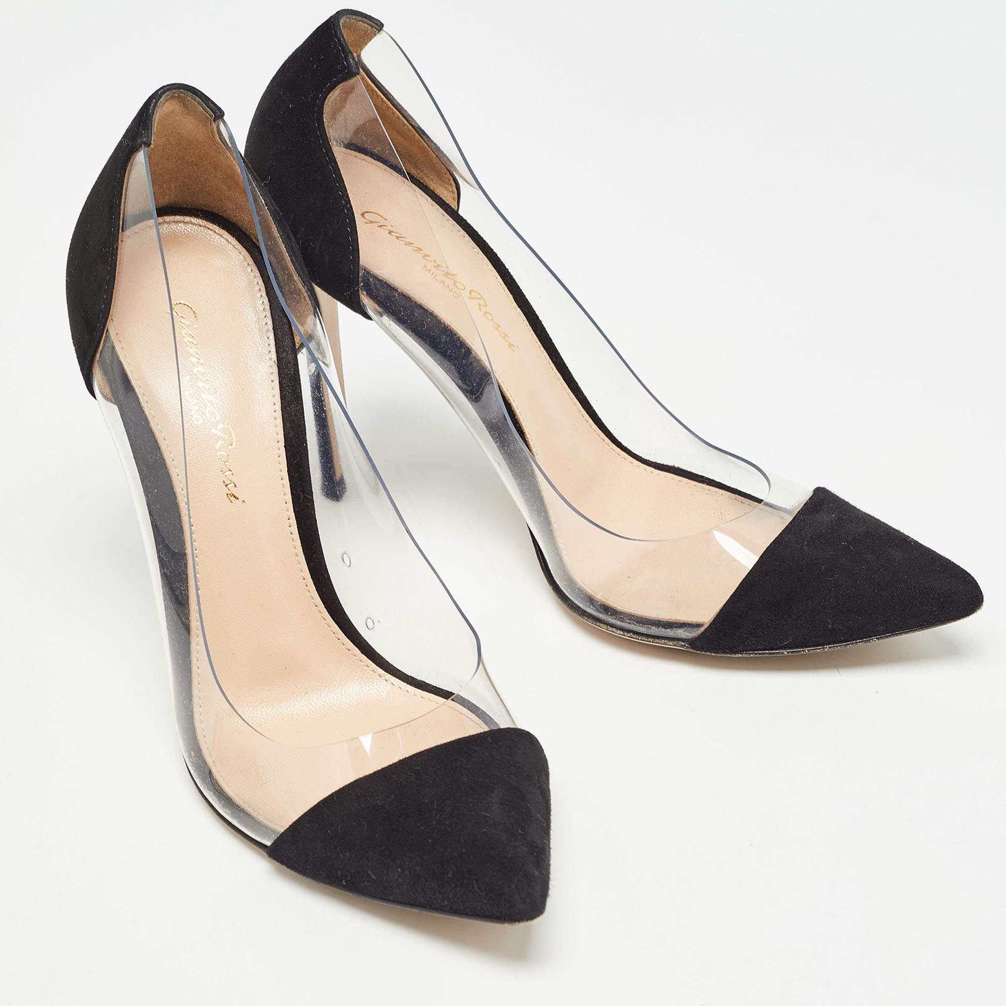 Gianvito Rossi Black Suede and PVC Plexi Pumps Size 36 In Good Condition In Dubai, Al Qouz 2