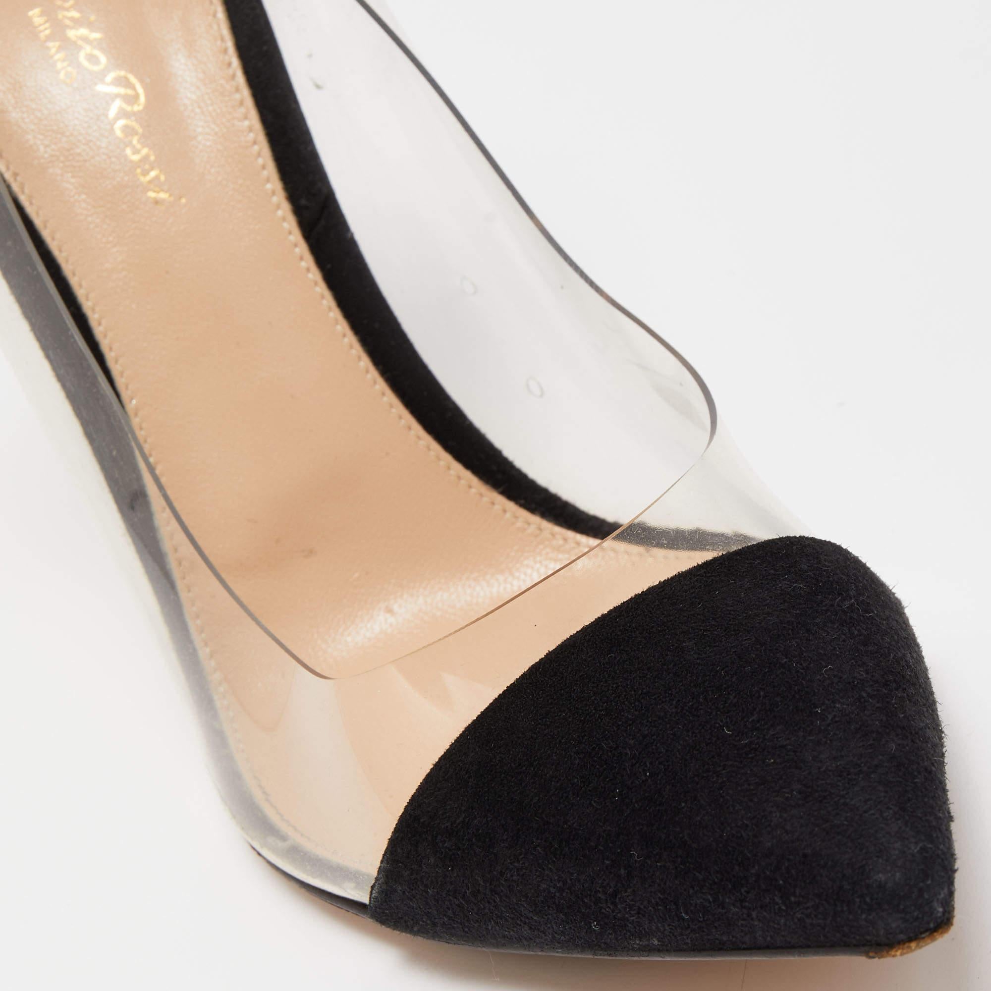 Gianvito Rossi Black Suede and PVC Plexi Pumps Size 40.5 For Sale 1