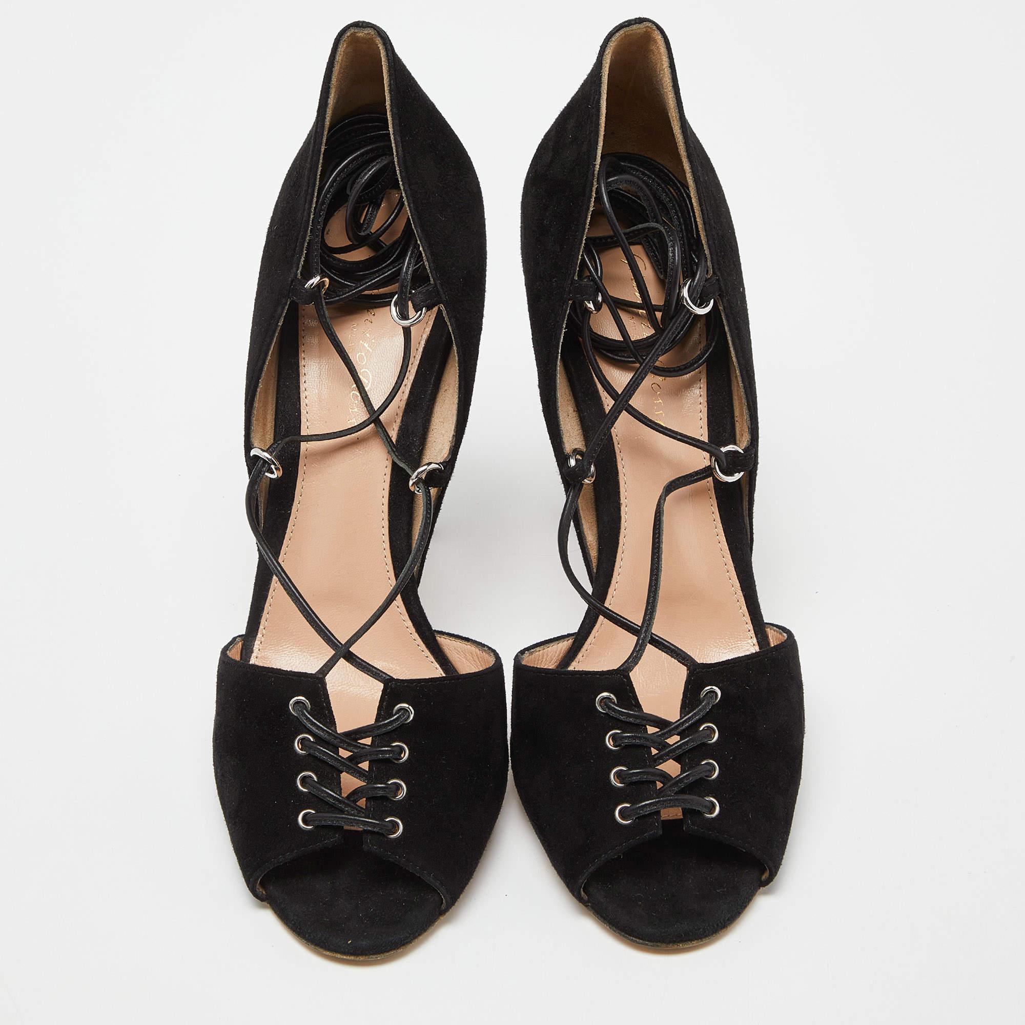 Noir Gianvito Rossi Sandales en daim noir à nouer à la cheville Taille 40 en vente