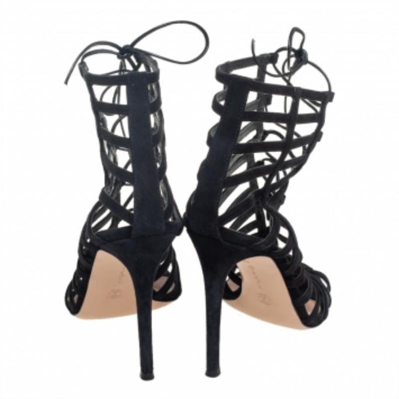 Gianvito Rossi Black Suede Caged Lace Up Sandals Size 39 For Sale 1