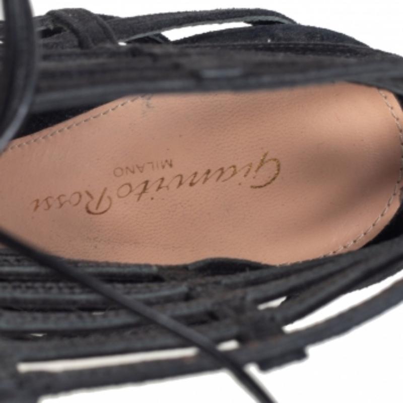 Gianvito Rossi Black Suede Caged Lace Up Sandals Size 39 For Sale 2