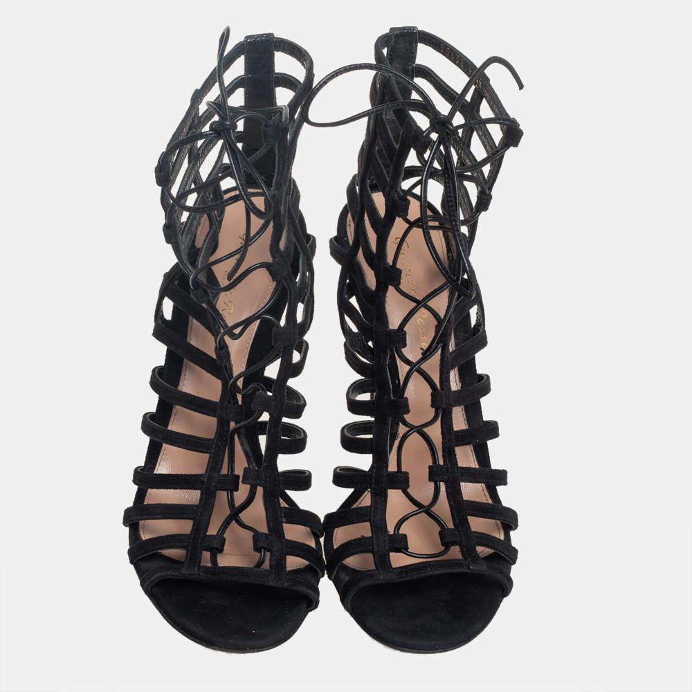 Gianvito Rossi Black Suede Caged Lace Up Sandals Size 39 For Sale 3