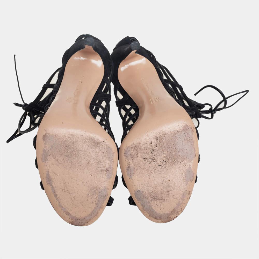Gianvito Rossi Black Suede Caged Lace Up Sandals Size 39 4