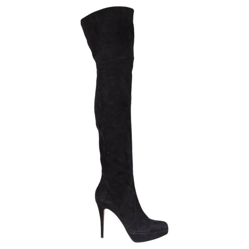 GIANVITO ROSSI black suede CUISARD Platform Over the Knee Boots Shoes 38 For Sale