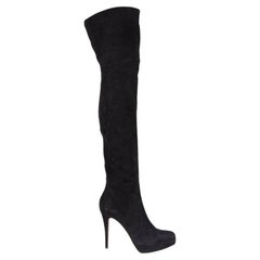 GIANVITO ROSSI camoscio nero CUISARD Piattaforma Stivali Sopra il Ginocchio Scarpe 38