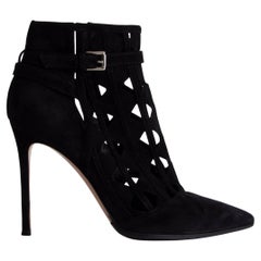 GIANVITO ROSSI black suede CUT-OUT Pointed Toe Ankle Boots Shoes 38