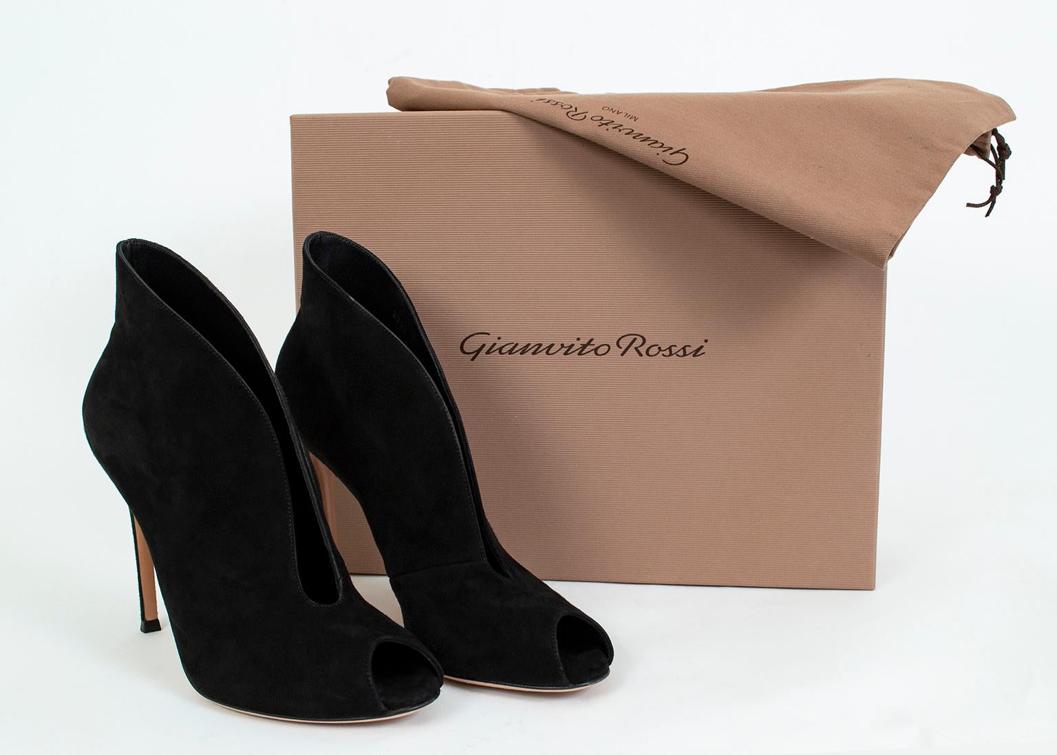 Gianvito Rossi Black Suede Collared Décolleté Peep Toe Bootie – It 39, 2012 For Sale 4