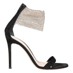 Gianvito Rossi Black Suede Embellished High Sandals Size IT 37