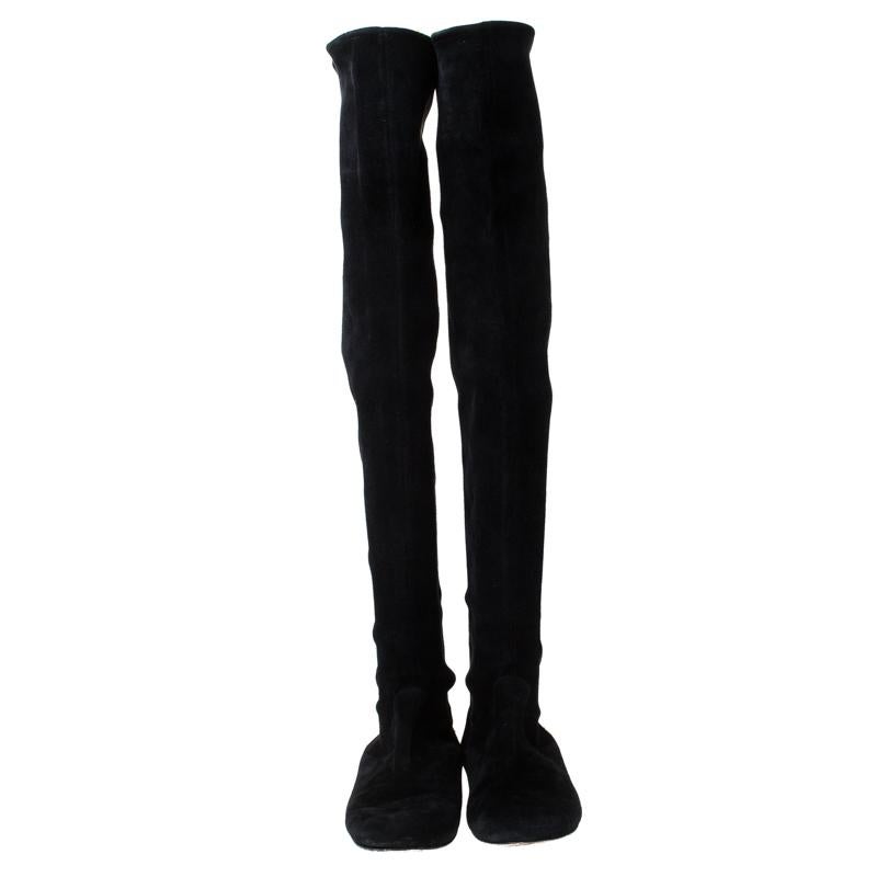 flat black suede over the knee boots