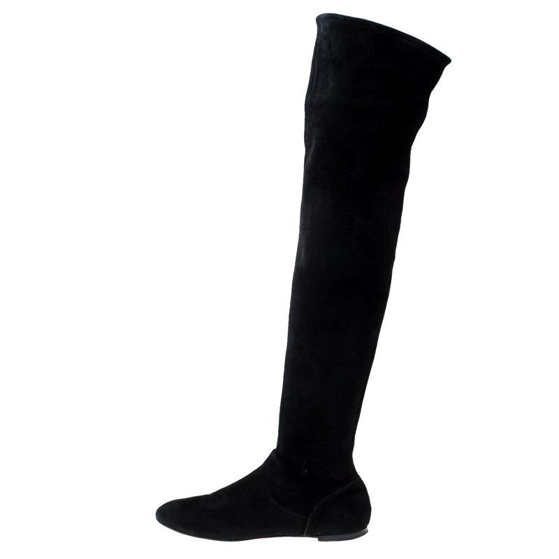 Gianvito Rossi Black Suede Felder Flat Cuissard Over the Knee Boots Size 40