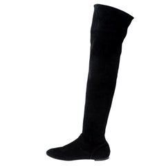 Gianvito Rossi Black Suede Felder Flat Cuissard Over the Knee Boots Size 40