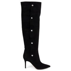 GIANVITO ROSSI black suede HAZEL 85 CRYSTAL Boots Shoes 39.5