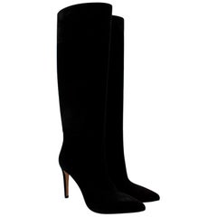 Gianvito Rossi Black Suede Heeled Knee Boots - Size EU 39