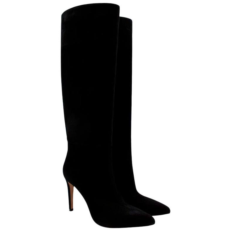 Gianvito Rossi Black Suede Heeled Knee Boots - Size EU 39