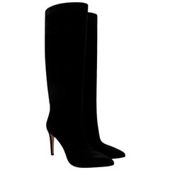 Gianvito Rossi Black Suede Heeled Knee Boots - Size EU 39