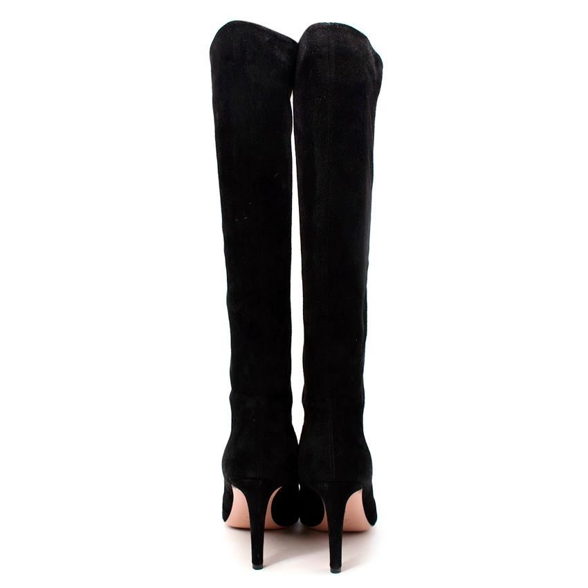 Gianvito Rossi Black Suede Heeled Long Boots In Excellent Condition For Sale In London, GB