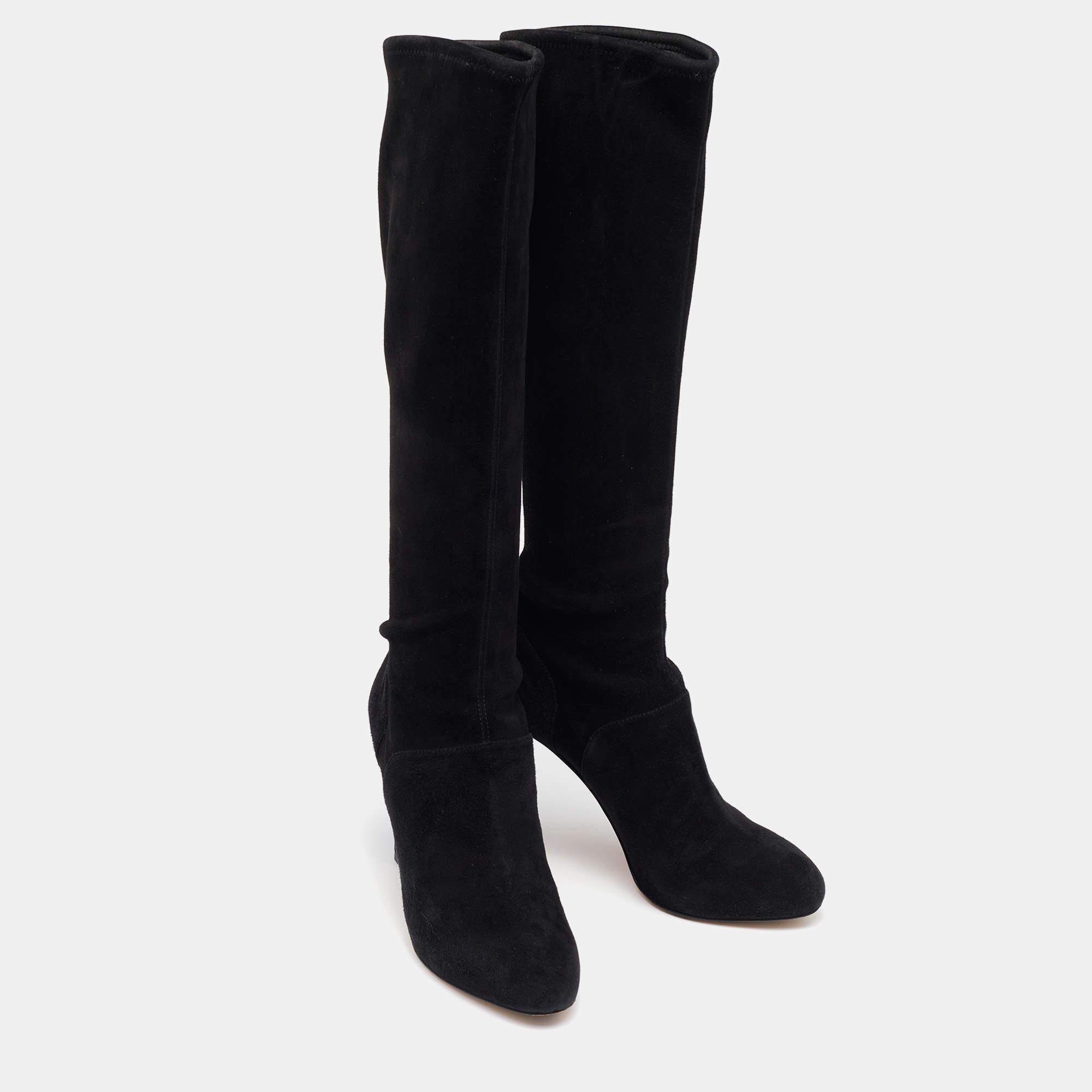 Gianvito Rossi Black Suede Knee Length Boots Size 37.5 For Sale 1
