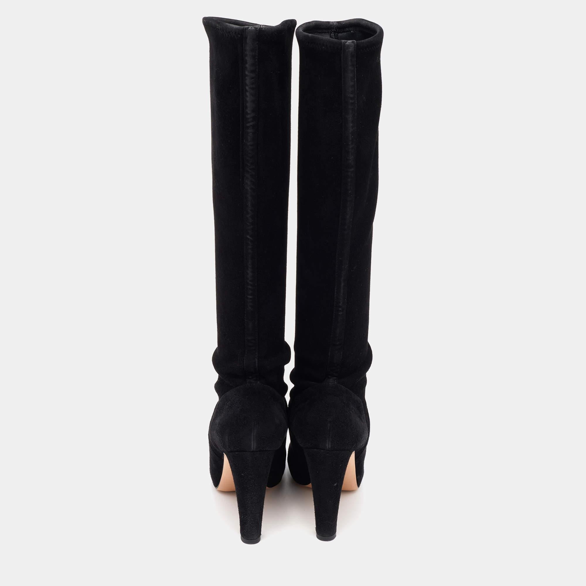 Gianvito Rossi Black Suede Knee Length Boots Size 37.5 For Sale 2