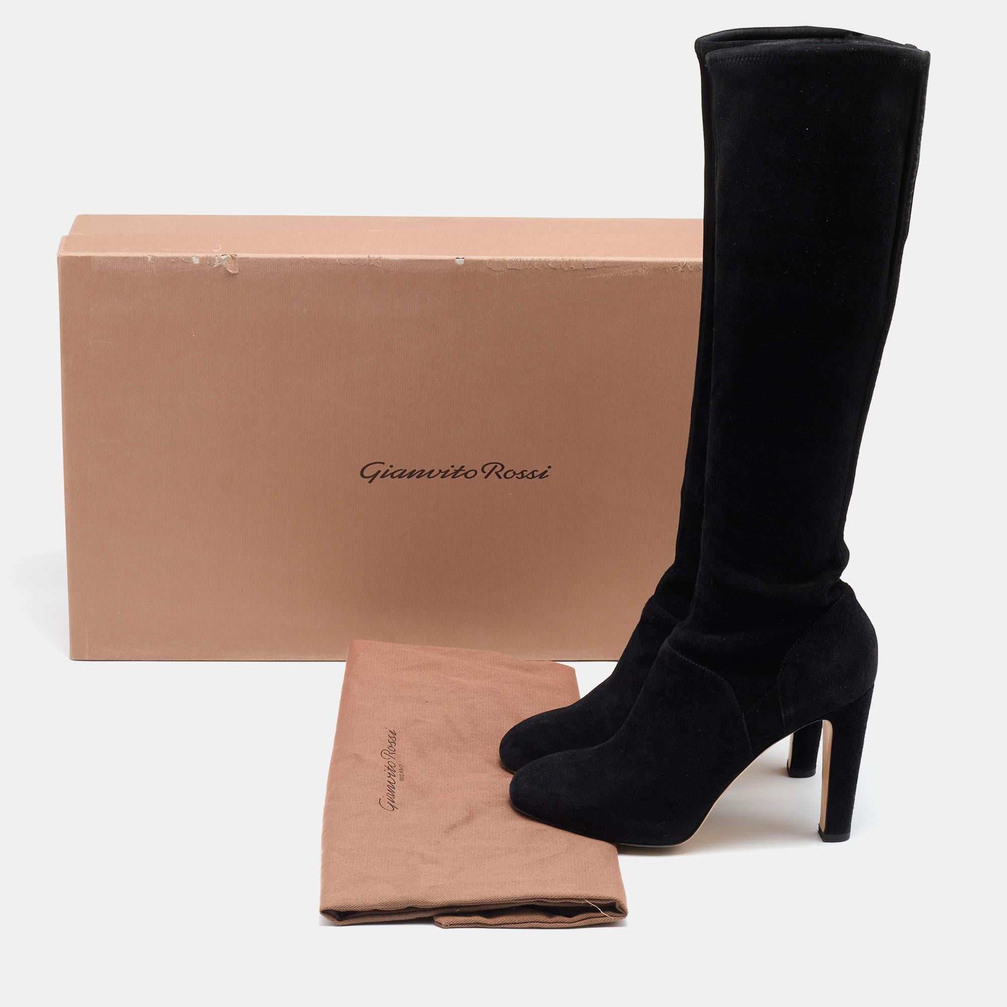 Gianvito Rossi Black Suede Knee Length Boots Size 37.5 For Sale 5
