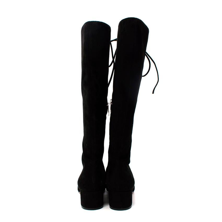 Gianvito Rossi Black Suede Lace Front Block Heeled Knee Boots In Excellent Condition For Sale In London, GB
