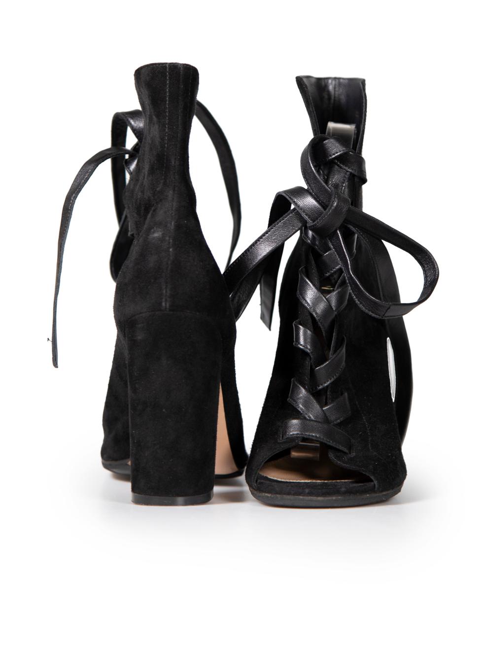 Gianvito Rossi Black Suede Lace-Up Heels Size IT 39.5 In Good Condition For Sale In London, GB