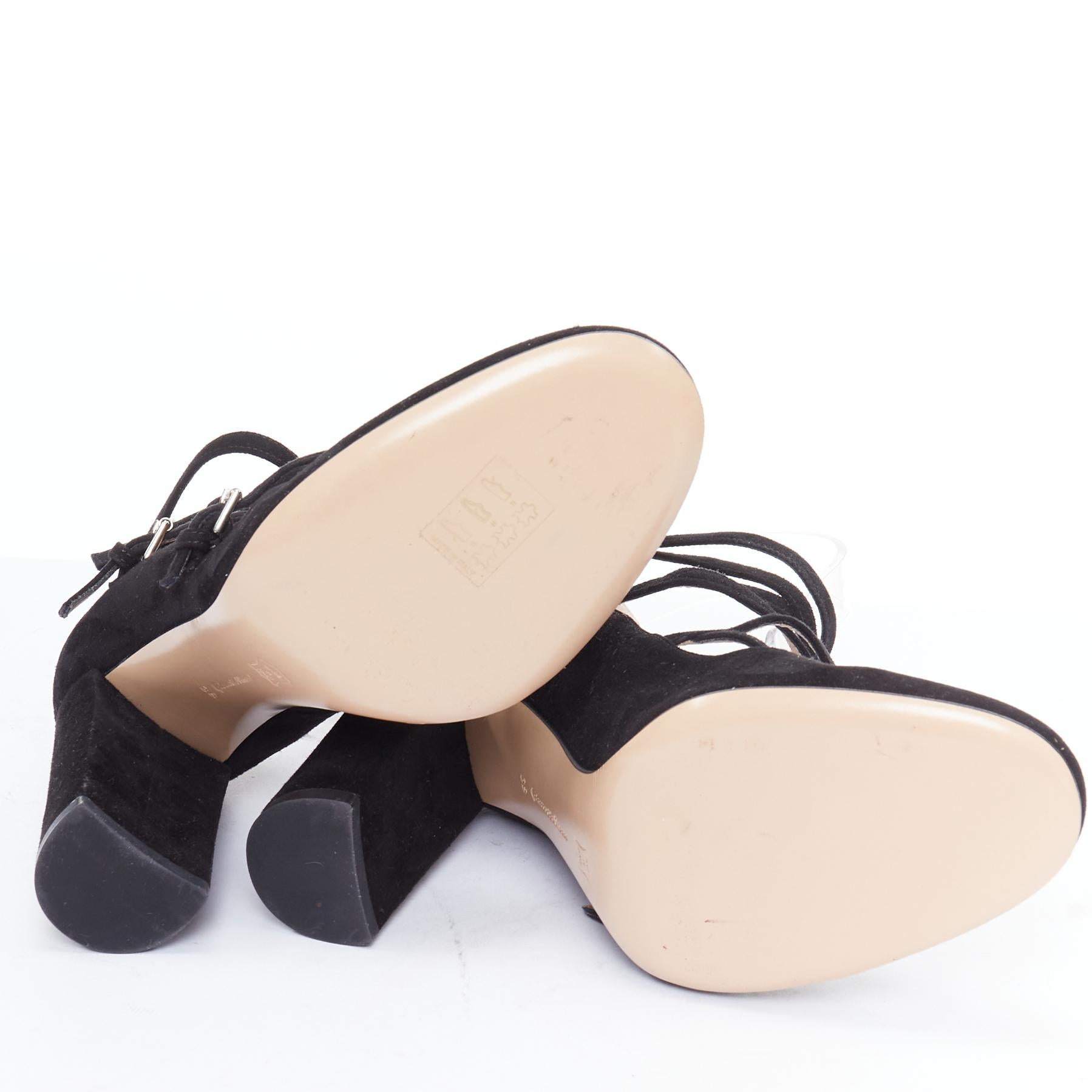 GIANVITO ROSSI noir daim cuir criss cross strappy block heels EU38 en vente 6