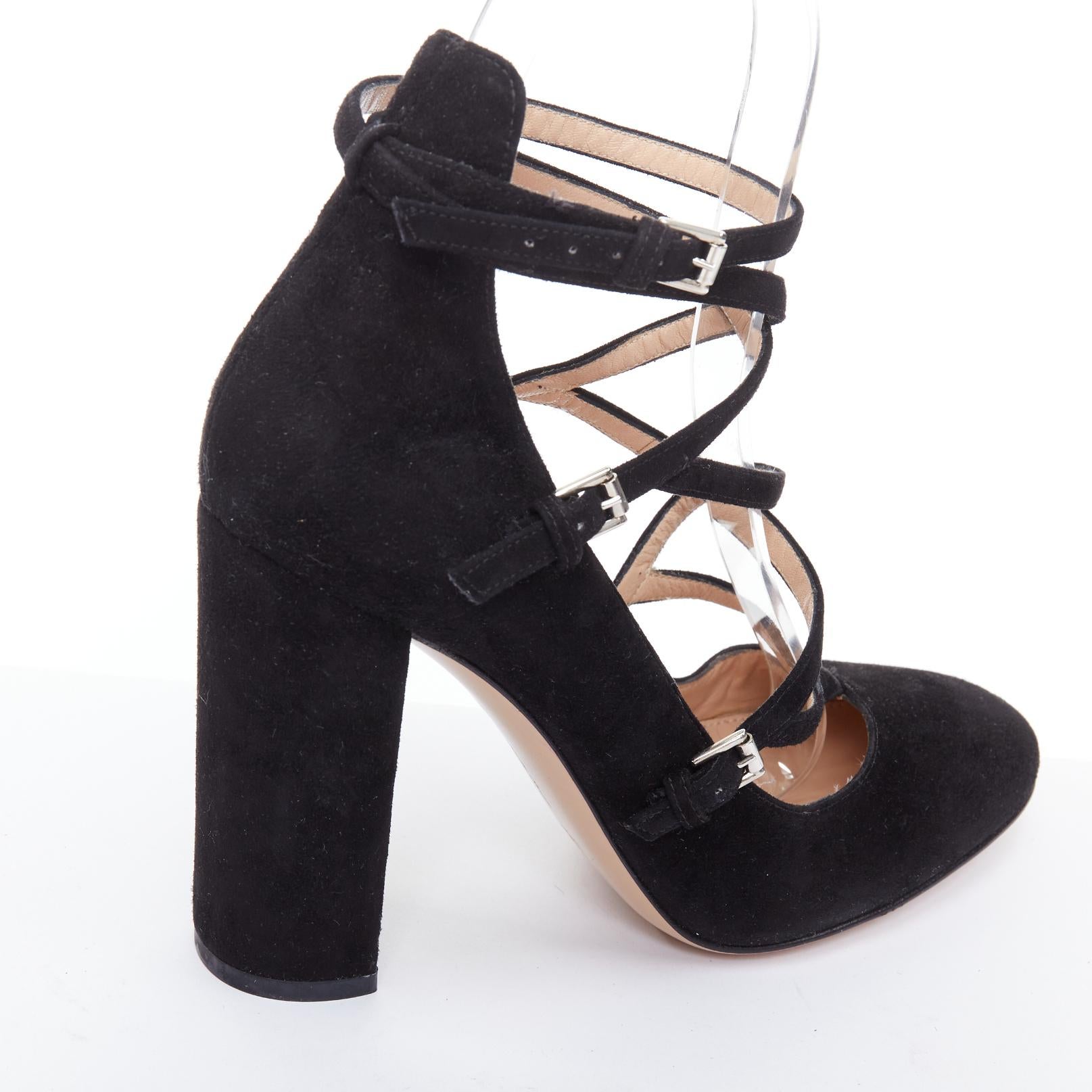 GIANVITO ROSSI noir daim cuir criss cross strappy block heels EU38 en vente 3