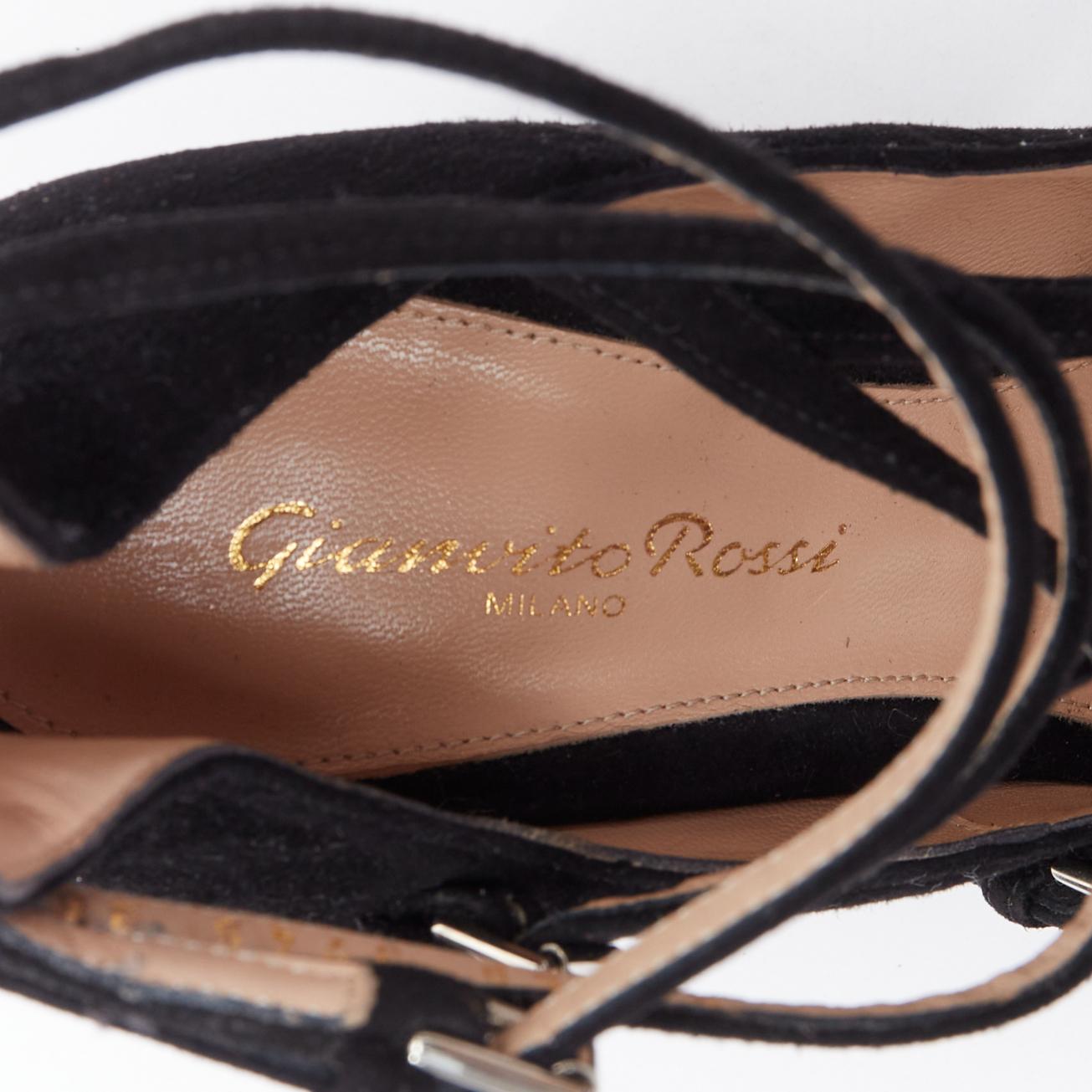 GIANVITO ROSSI noir daim cuir criss cross strappy block heels EU38 en vente 4