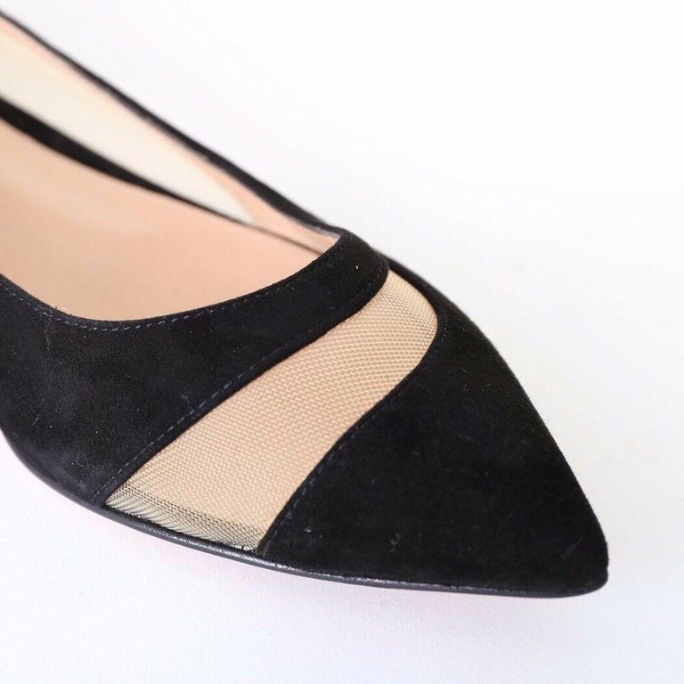 GIANVITO ROSSI black suede leather mesh swirl pointy ballet flats EU37 ...