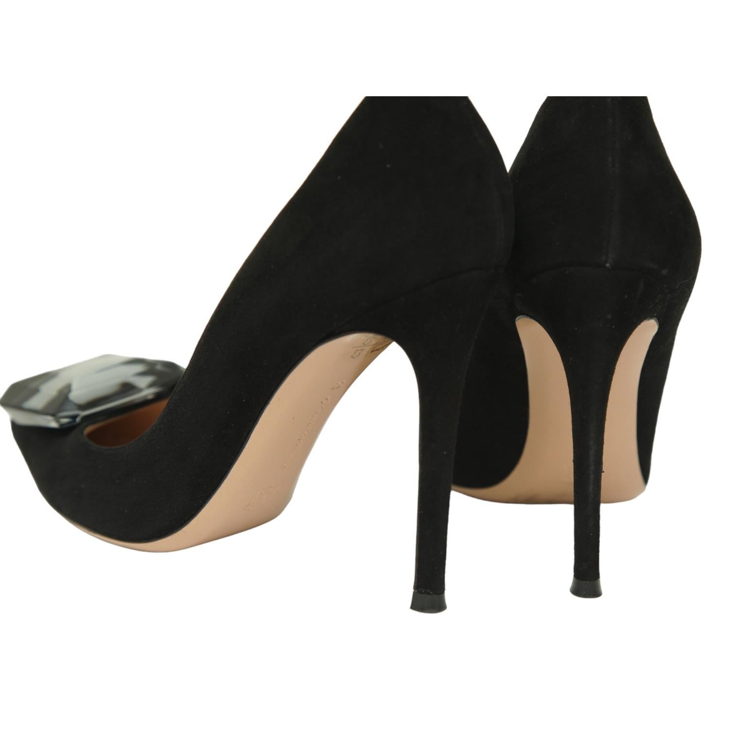 GIANVITO ROSSI Black Suede Leather Pump JAIPUR Crystal Pointed Toe 38 $1200 For Sale 6