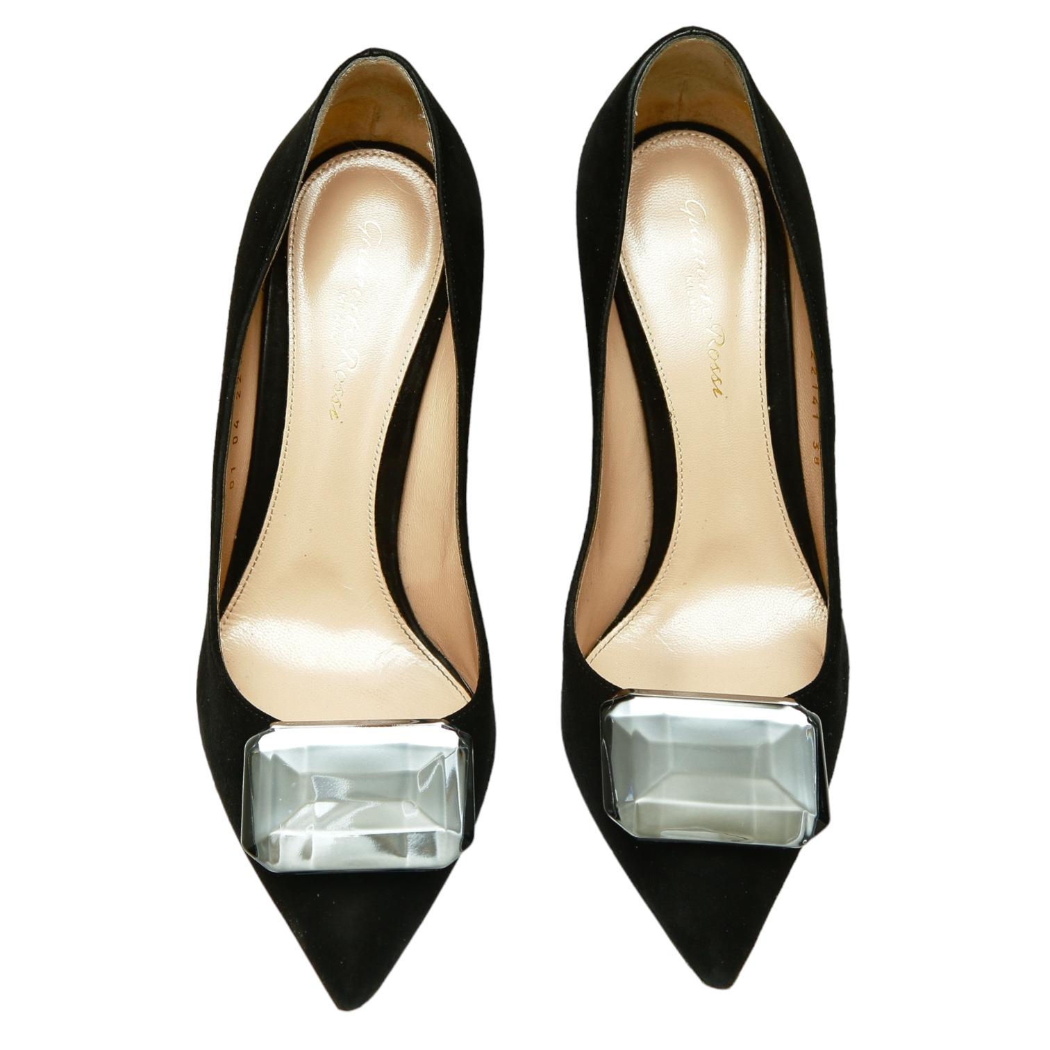 GIANVITO ROSSI Black Suede Leather Pump JAIPUR Crystal Pointed Toe 38 $1200 For Sale 1