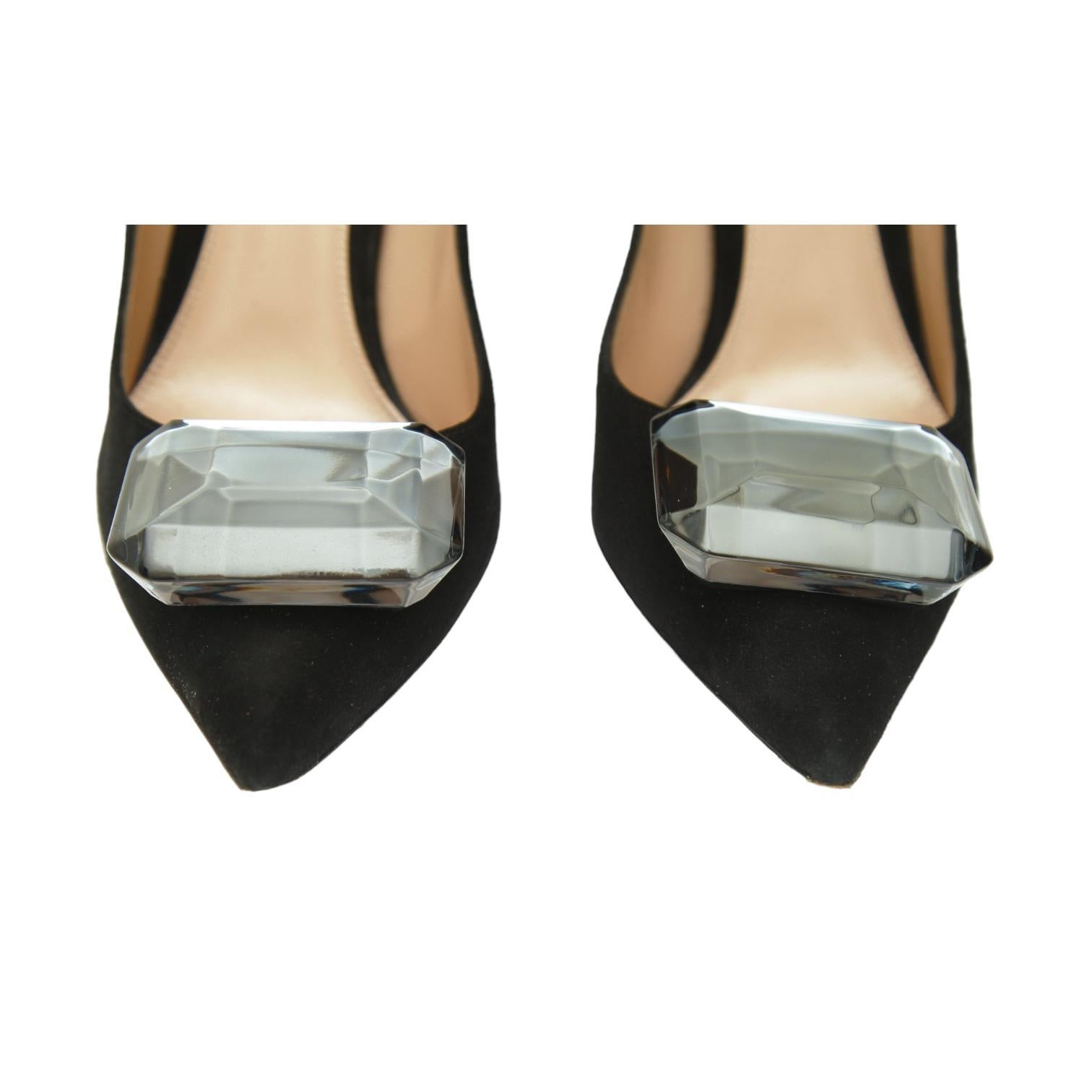 GIANVITO ROSSI Black Suede Leather Pump JAIPUR Crystal Pointed Toe 38 $1200 For Sale 2