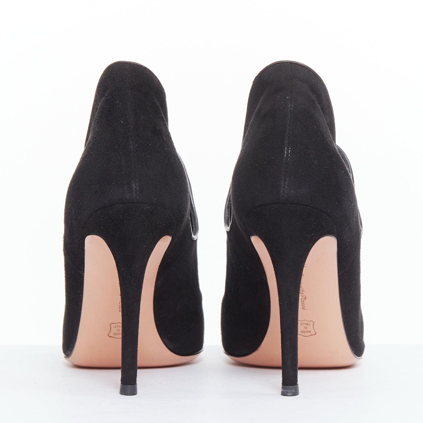 Women's GIANVITO ROSSI black suede leather tassel front stiletto booties EU37.5 For Sale