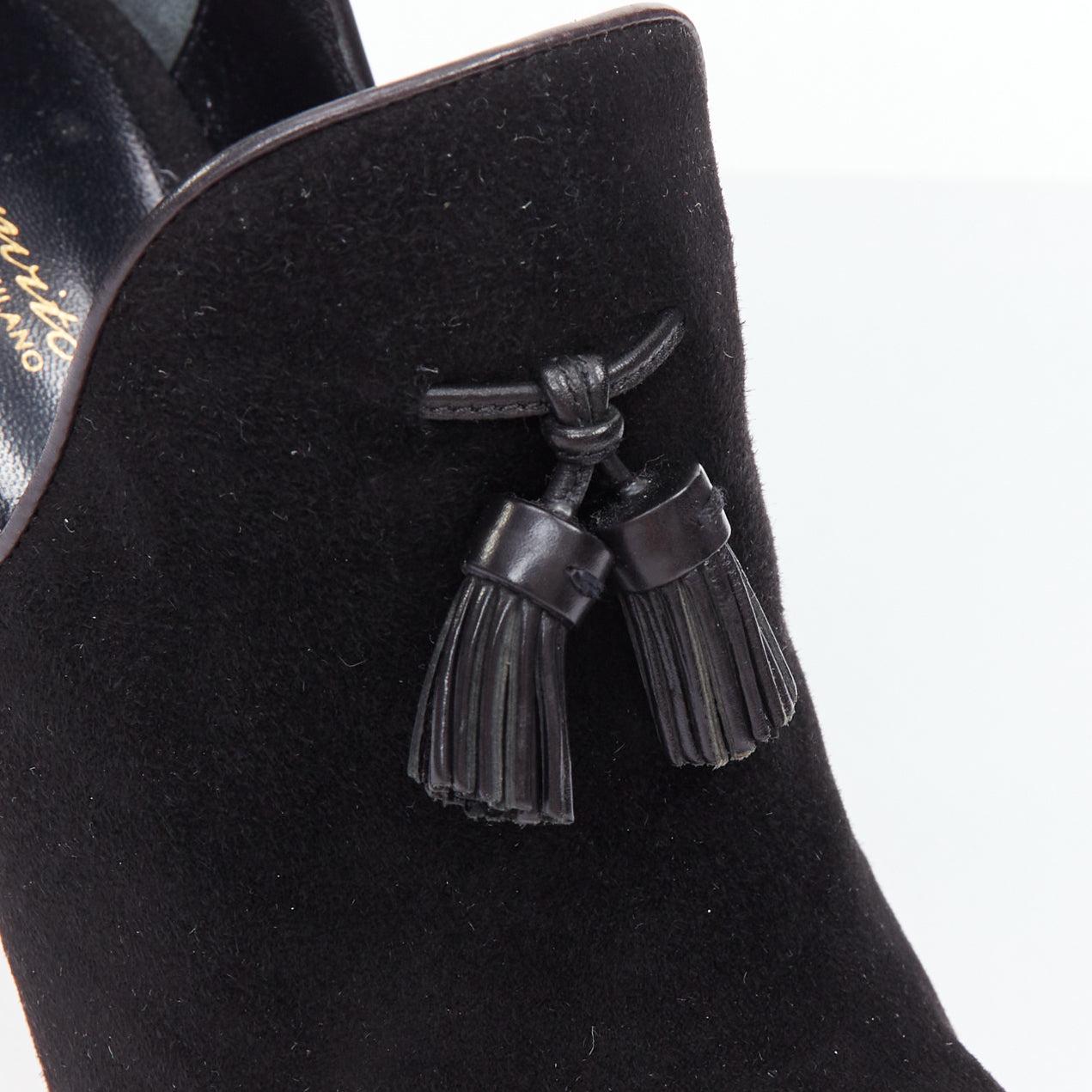 GIANVITO ROSSI black suede leather tassel front stiletto booties EU37.5 For Sale 2