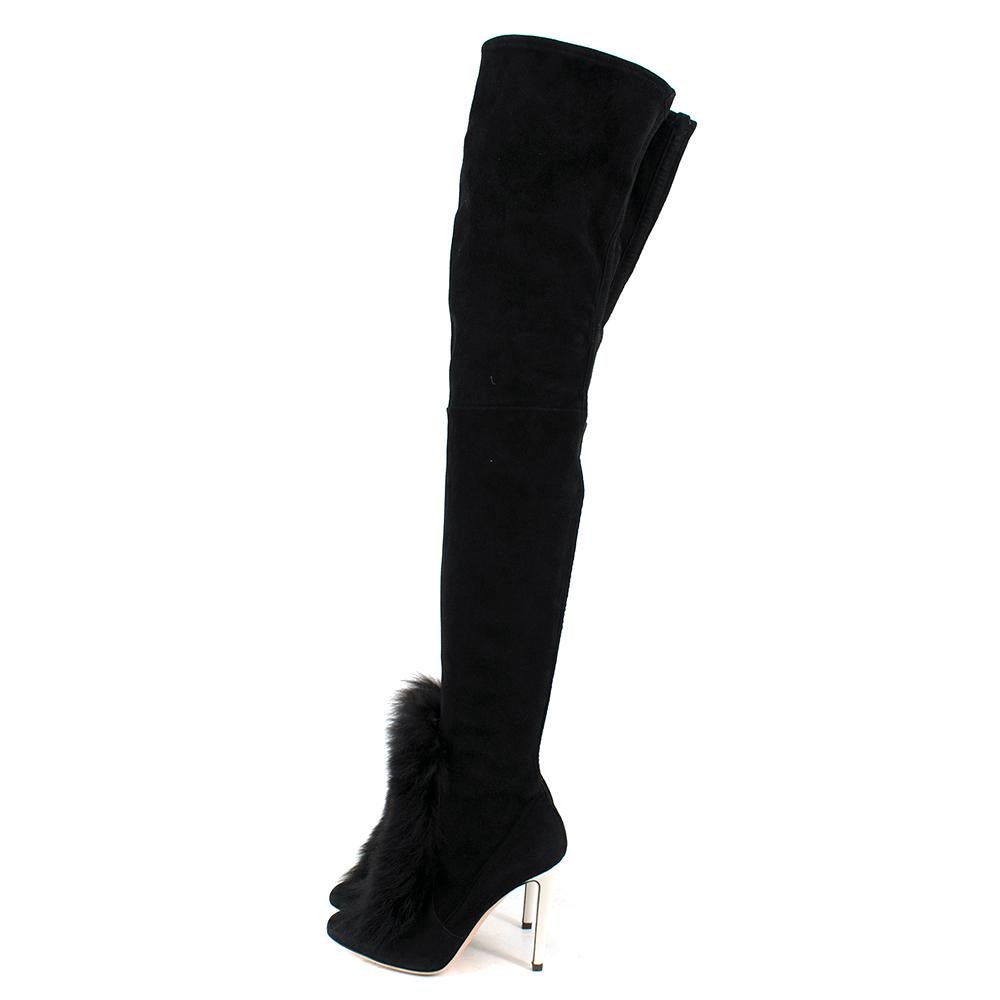 Gianvito Rossi Black Suede Over-the-knee Fur Vamp Boots - Size EU 39 For Sale 3