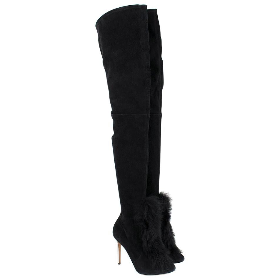 Gianvito Rossi Black Suede Over-the-knee Fur Vamp Boots - Size EU 39 For Sale